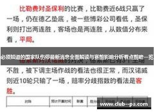 必须知道的国家队伤停最新消息全面解读与赛前影响分析看点前瞻一览